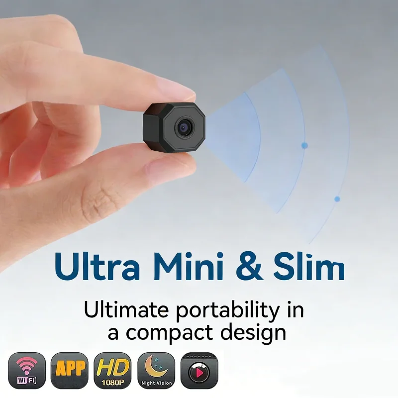Mini Caméra WiFi 4K Ultra Compacte – Format Slim, Vision Nocturne, Détection de Mouvement